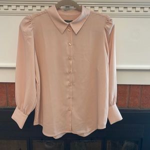 Ann Taylor petite button down collared blouse light pink size small petite